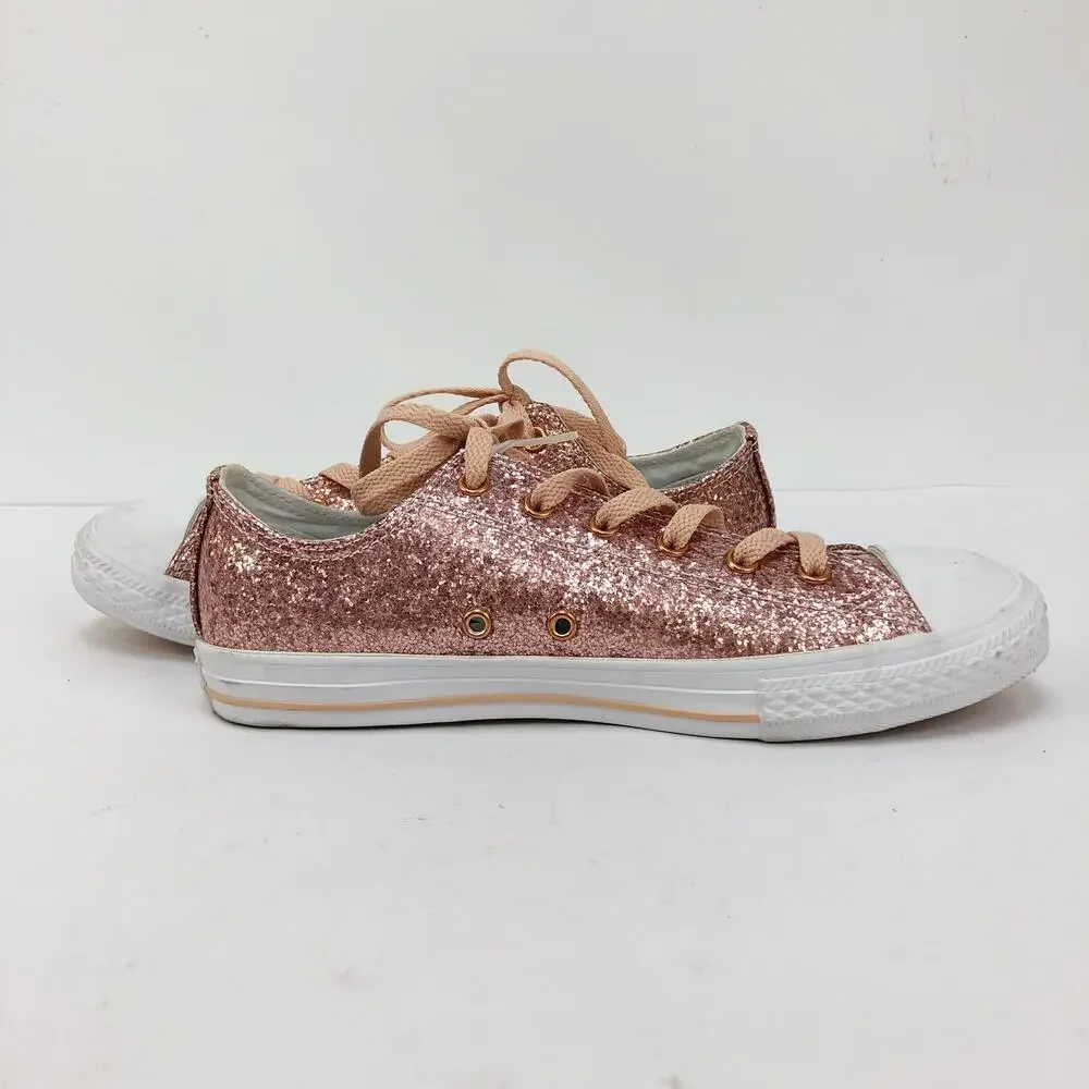 Converse Girls All Star Chuck Taylor Sneaker Sz 5 Dust Pink Glitter Low Top